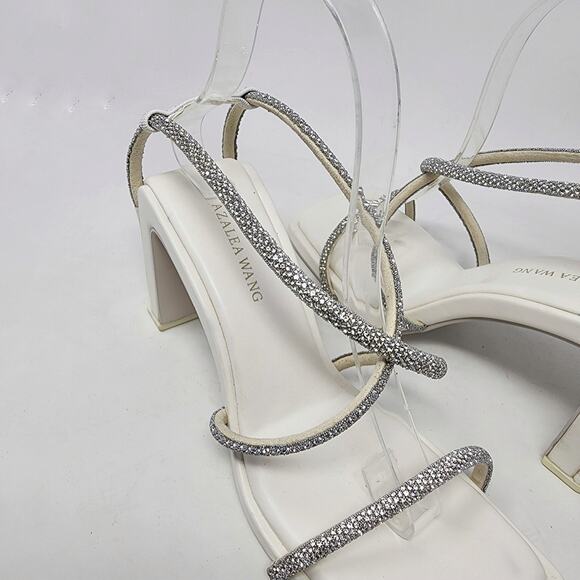 Azalea Wang Heeled Sandals Women 7 White Statement Sparkle Strappy Square Toe - Picture 3 of 10
